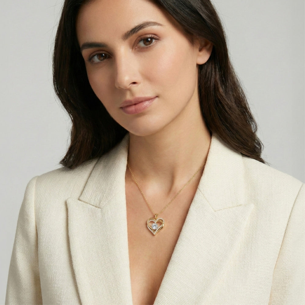 Mi Amore Rose & Vergulde 925 Zilveren Hartjesketting